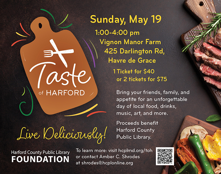 Taste of Harford 2024 - The Taste of Harford will take place rain or shine on Sunday, May 19, 2024, at Vignon Manor Farm, 425 Darlington Road, Havre de Grace, MD, 21078, from 1:00 PM – 4:00 PM. Vignon Manor Farm is a beautiful venue, and most of the activities will take place indoors. There are no refunds for purchased tickets as all sales are final. Please note that ALL attendees, including children, must have a purchased ticket. See you soon! Come hungry and thirsty!