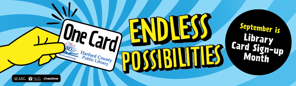 Banner stating that September is library card sign-up month.