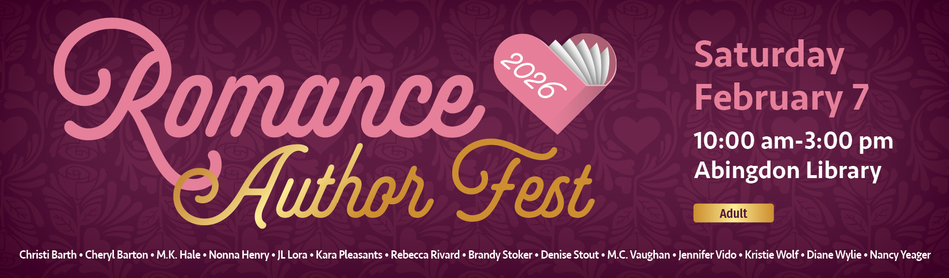 Romance Author Fest, Saturday, February 7.